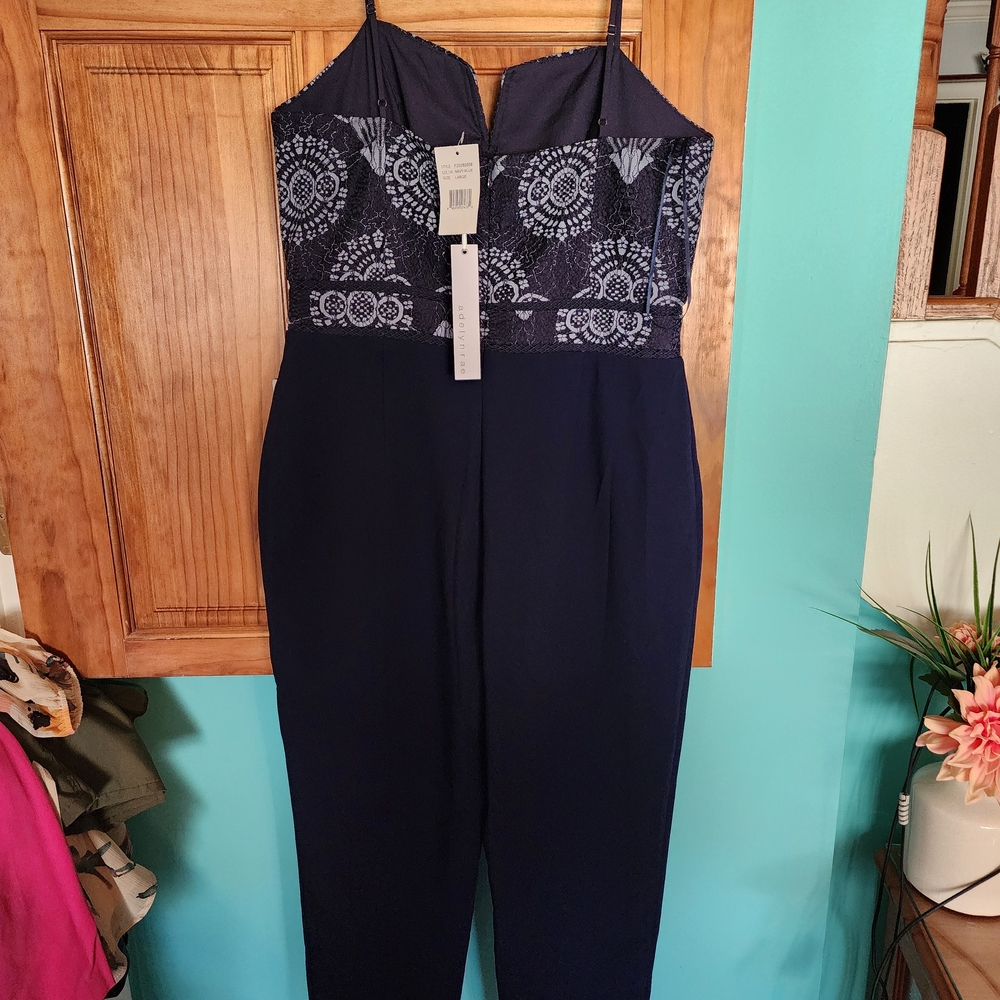 Adelyn Rae Blue Embroidered Jumpsuit with Halter Neck - Picture 2 of 3